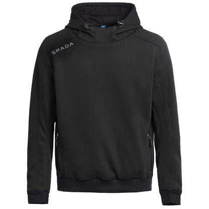 Front view of Blade Black unisex motorcycle hoodie – pullover design with protective build and clean streetwear styling for men and women