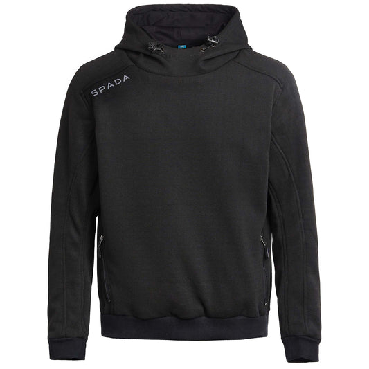 Front view of Blade Black unisex motorcycle hoodie – pullover design with protective build and clean streetwear styling for men and women