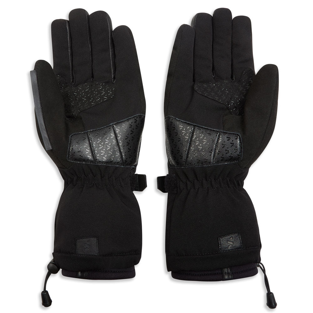 black leather and polyester waterproof motorcycle gloves with double palm reinforcement