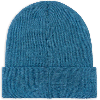 back of warm and cosy blue beanie hat