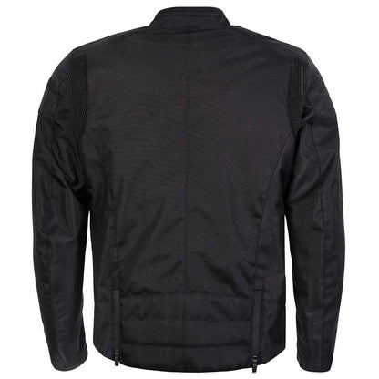 back of black waterproof motorcycle jacket for men