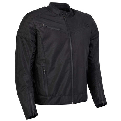 side view of of black waterproof motorcycle jacket for men