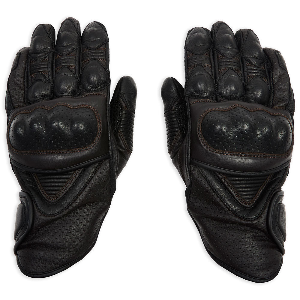 black leather motorcycle gloves with knuckle protection and polyester lining