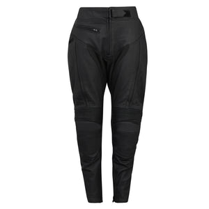 black motorcycle trousers for women with 4 way stretch fabric
