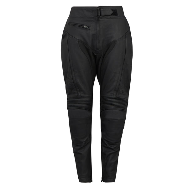 black motorcycle trousers for women with 4 way stretch fabric
