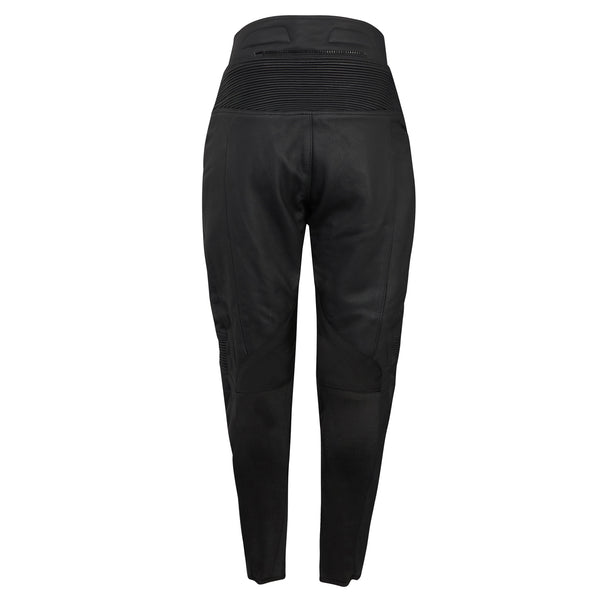 back of black motorcycle trousers for women riders