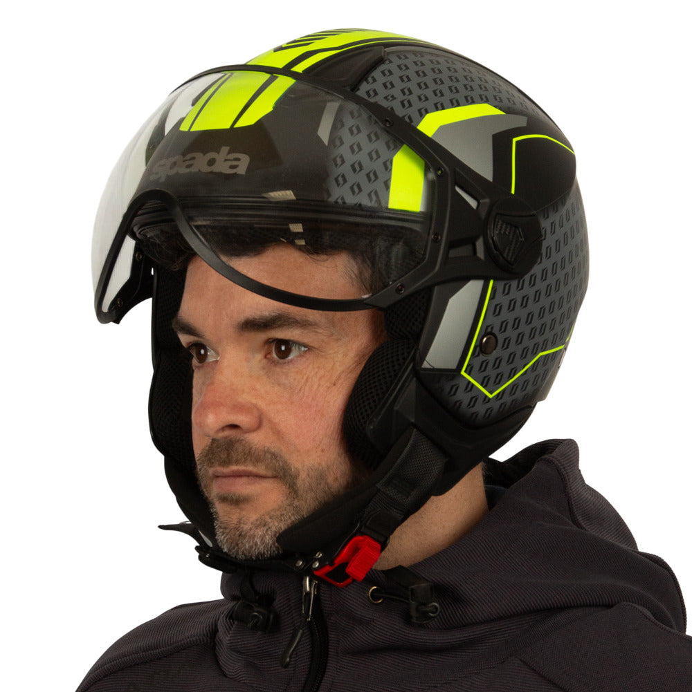 Hellion Arrow Matt Black & Yellow Flourescent Open Face Motorcycle Helmet