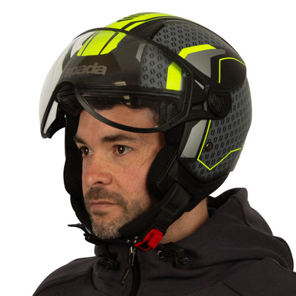 Hellion Arrow Matt Black & Yellow Flourescent Open Face Motorcycle Helmet
