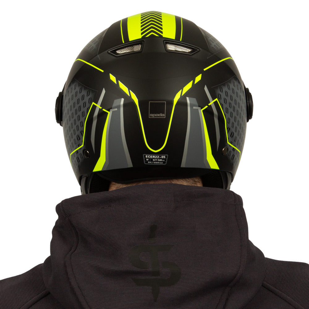 Hellion Arrow Matt Black & Yellow Flourescent Open Face Motorcycle Helmet