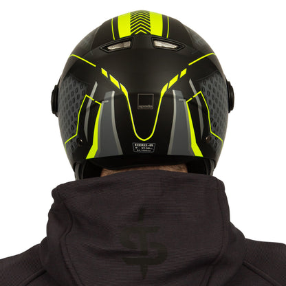 Hellion Arrow Matt Black & Yellow Flourescent Open Face Motorcycle Helmet