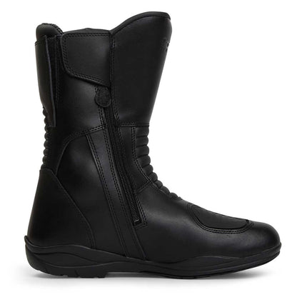 inside of black waterproof motorcycle boots with inner zipper