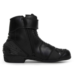 inside of black motorbike boots with zipper closure