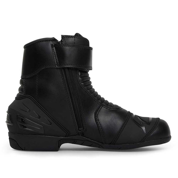 inside of black motorbike boots with zipper closure