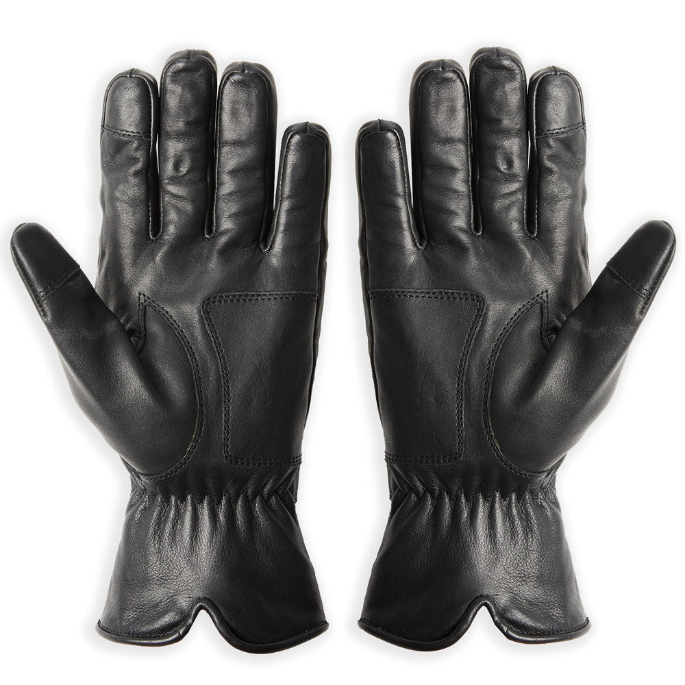 back of black full grain leather motorcycle gauntlet  gloves