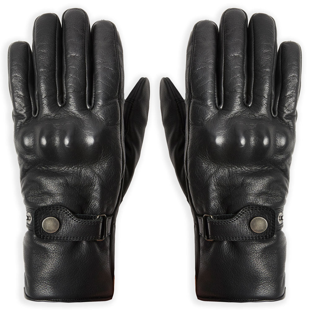 front of black full grain leather motorcycle gauntlet  gloves