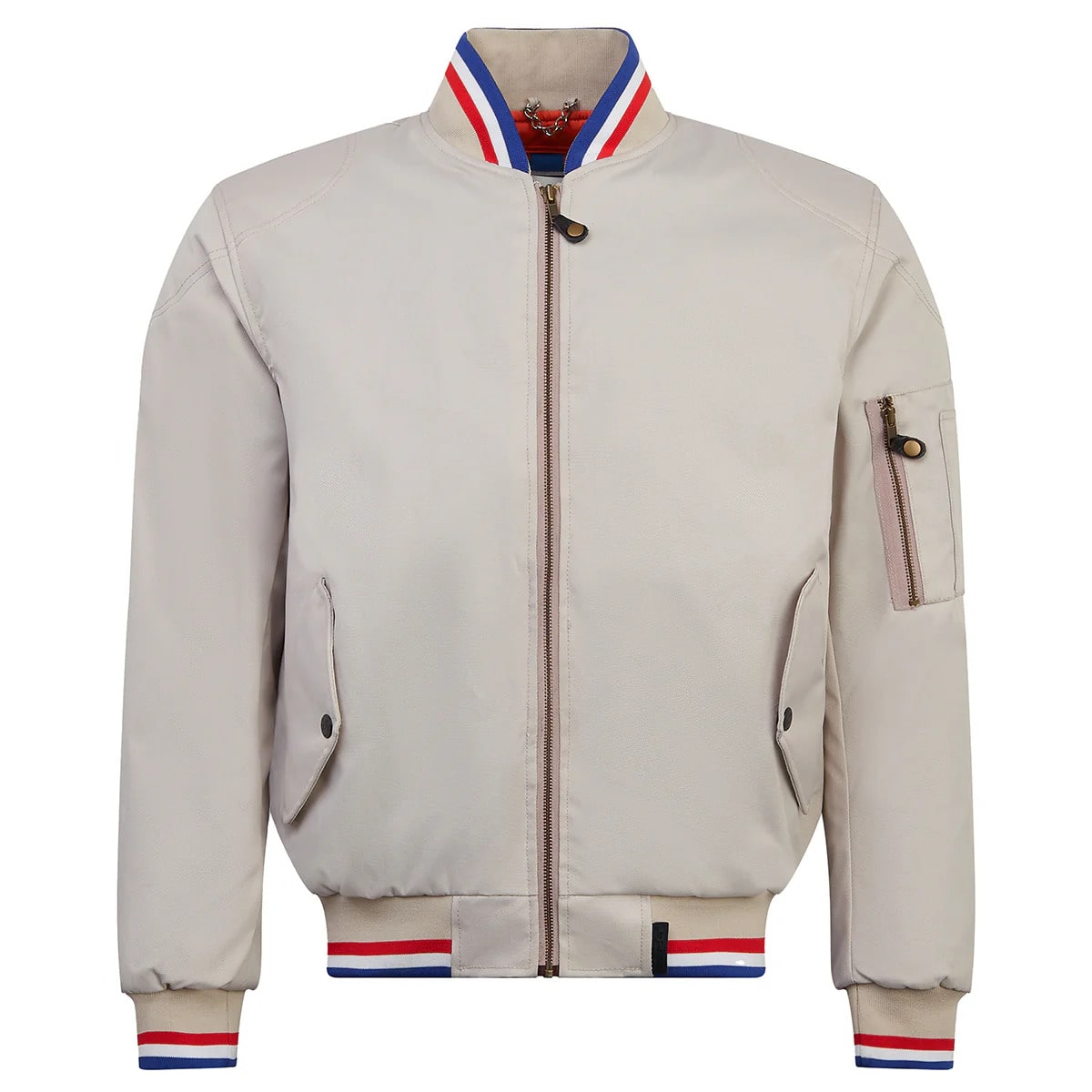 front of cream ivory motorcycle bomber jacket