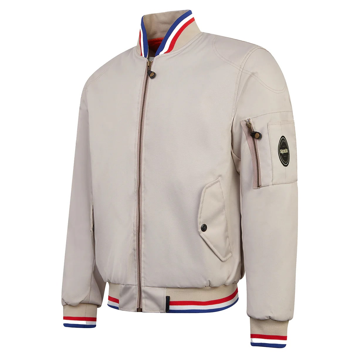 side view of motorcycle bomber jacket in cream ivory