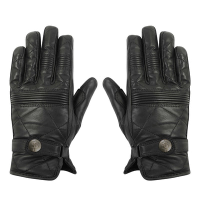 pair of black leather motorcycle gloves for women