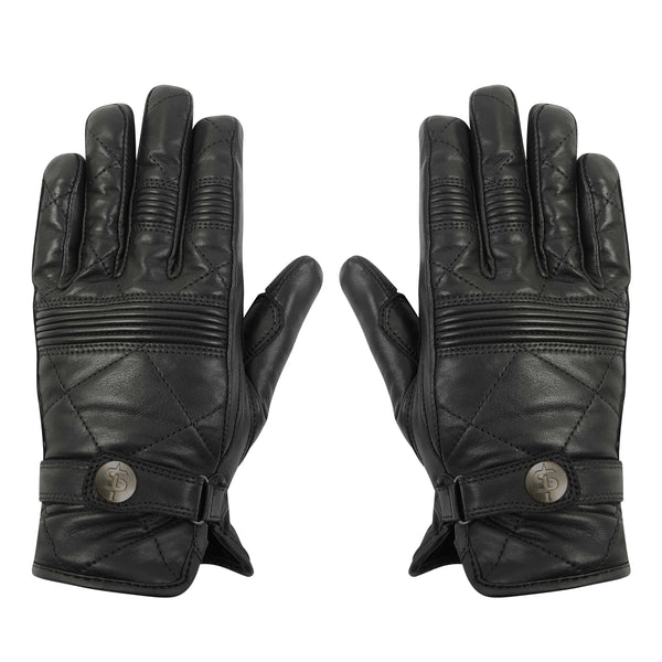 pair of black leather motorcycle gloves for women