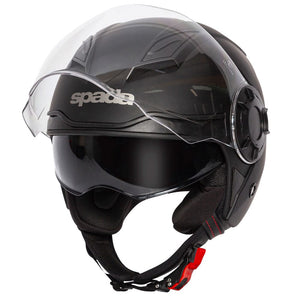 matte black open face motorbike helmet with internal sun visor