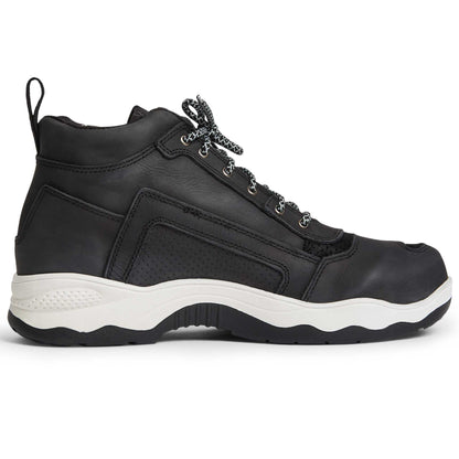 side view of black lace up motorcycle trainers