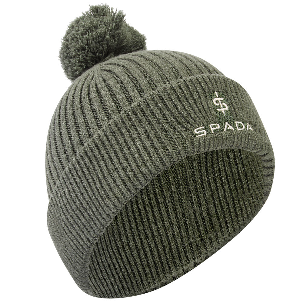 olive green bobble beanie hat with detachable bobble