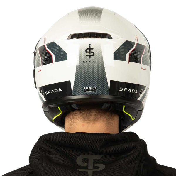 back of black and grey motorbike helmet for men