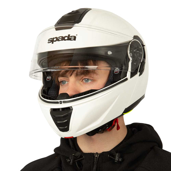 side view of white motorbike helmet for men with black details