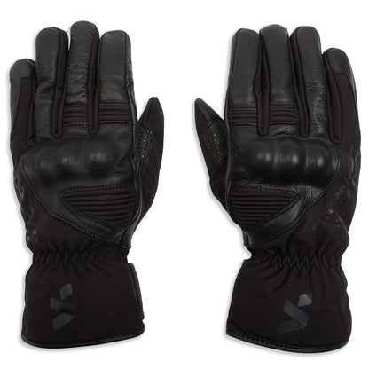 front of women's black motorcycle leather gloves compatible with touchscreen