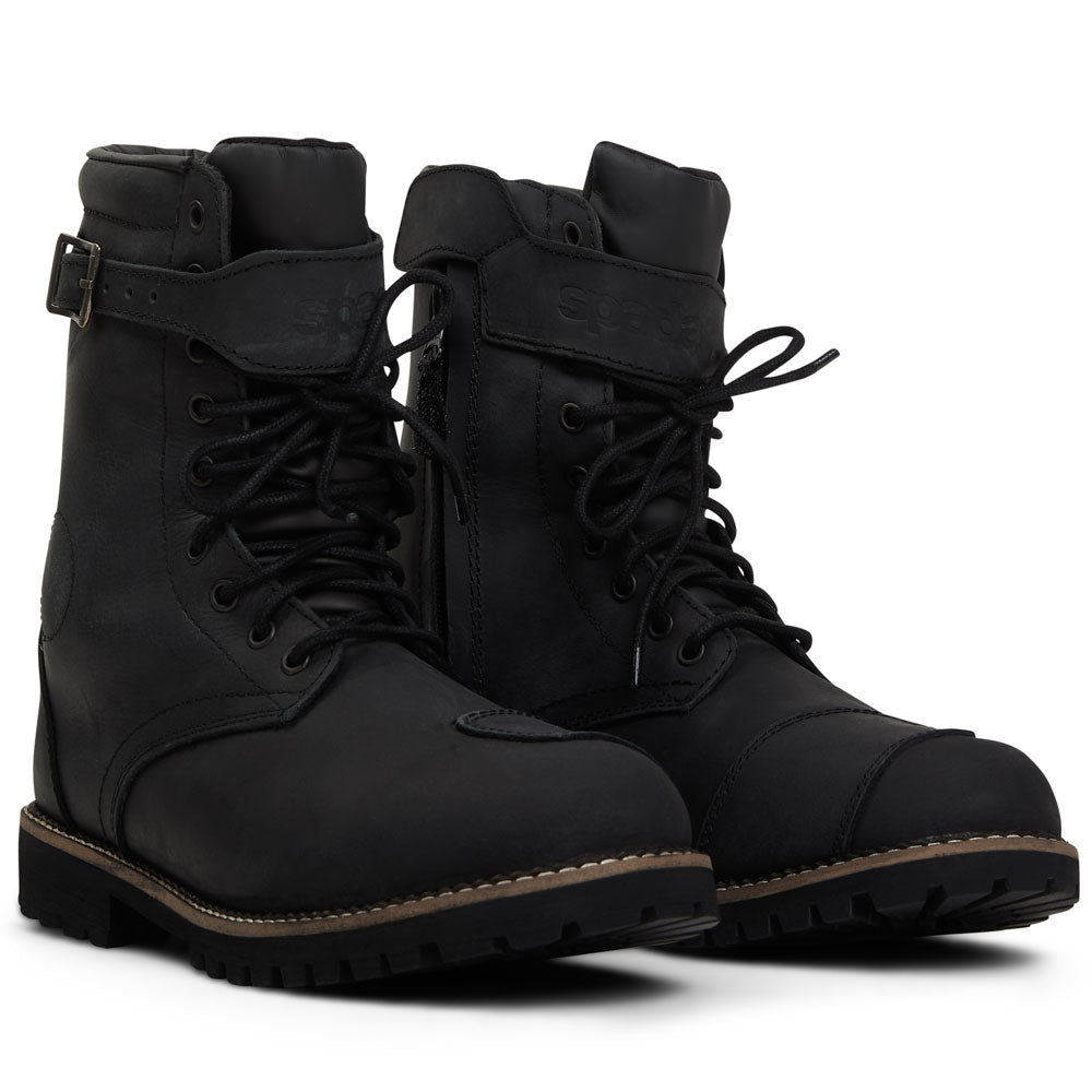 black wax leather motorcycle lace up boots with ce certification