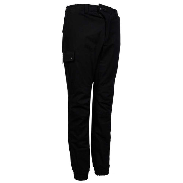 side view of black motorbike trousers
