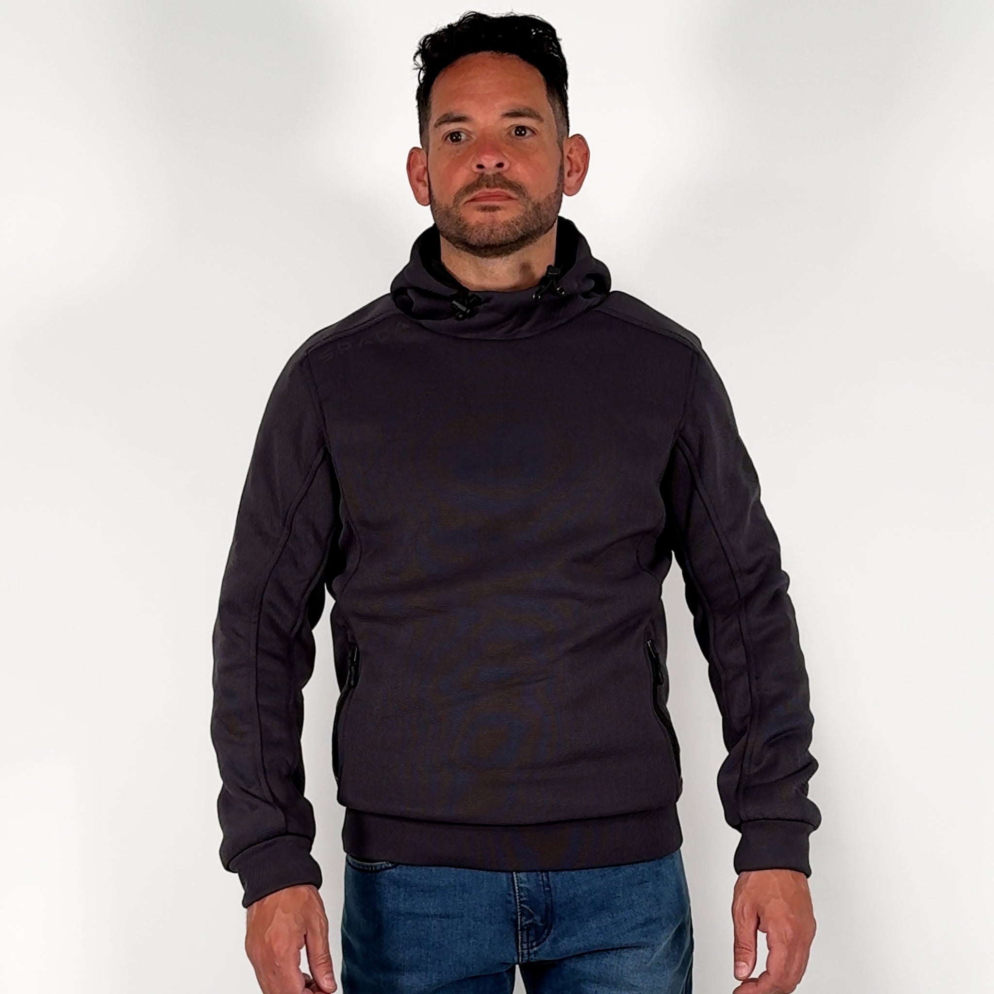 360 spin of a grey spada motorcycle hoodie for men and women