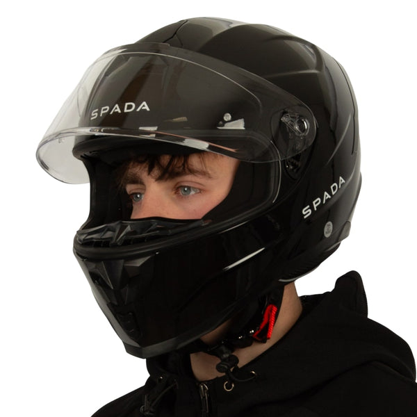 side of black gloss full face motorbike helmet
