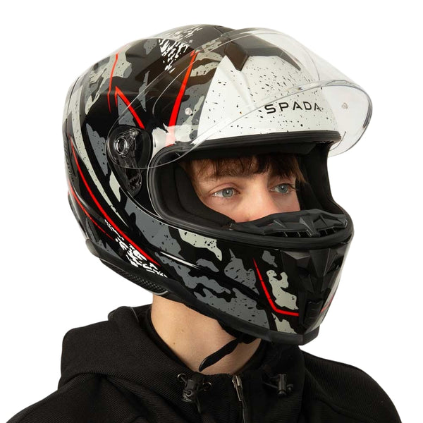 side of black red and white motorbike helmet for men