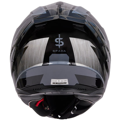 back of black and grey full face motorcycle helmet with washable liners