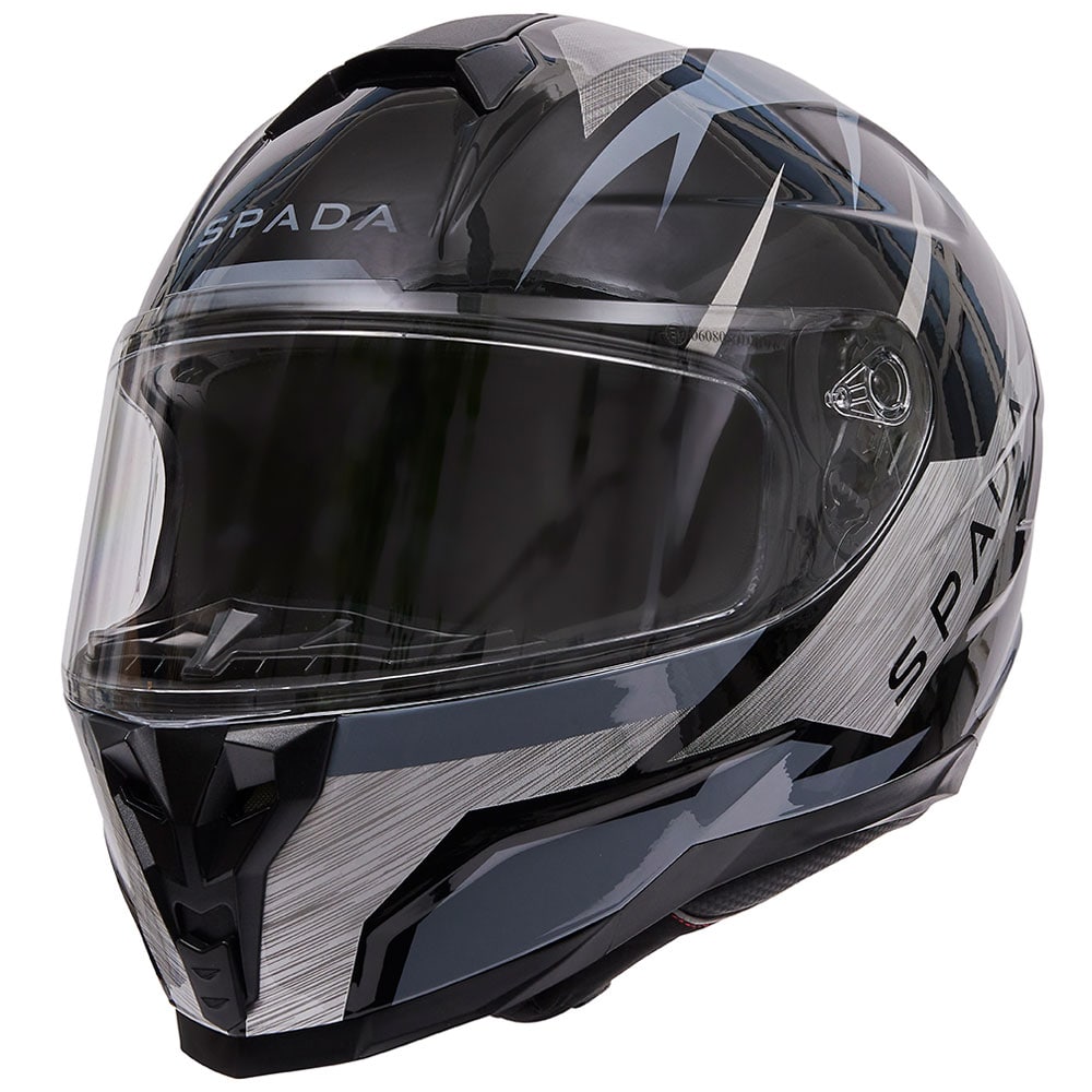 side view of black and grey full face motorcycle helmet with washable liners