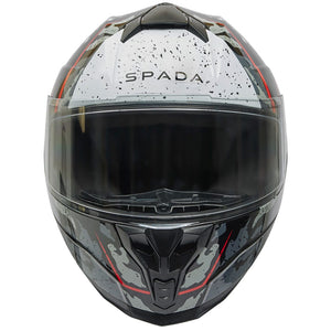 front of black and red full face motorbike helmet with washable liners
