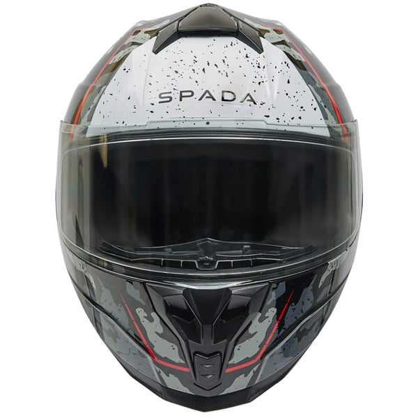 front of black and red full face motorbike helmet with washable liners