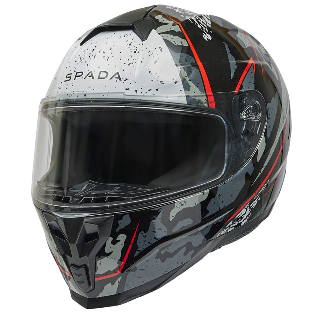 side view of black and red full face motorcycle helmet with washable liners