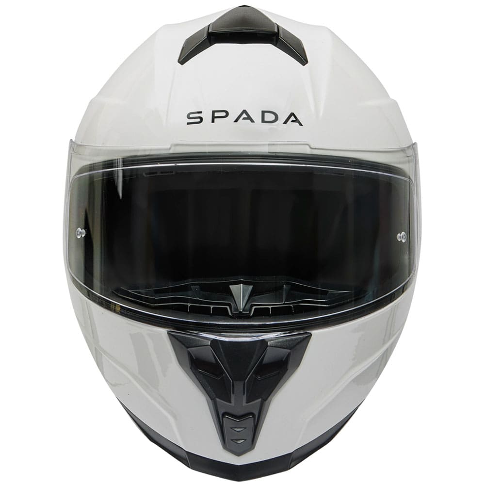 front of white full face motorcycle helmet with washable liners