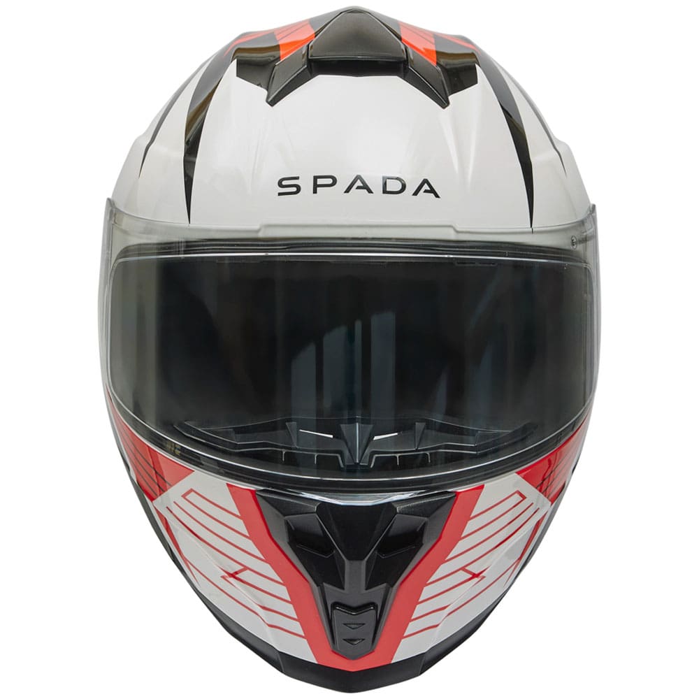 front of black white and red full face motorcycle helmet with washable liners