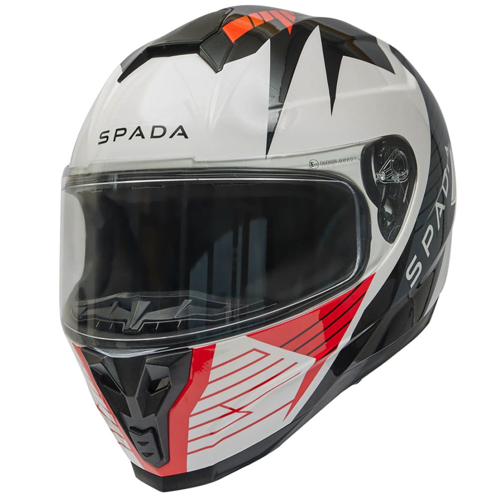 side view of black white and red full face motorcycle helmet with washable liners