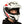 side of black and white motorbike helmet with red details