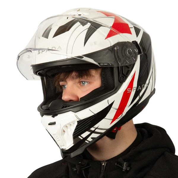 side of black white and red motorbike helmet for men and women