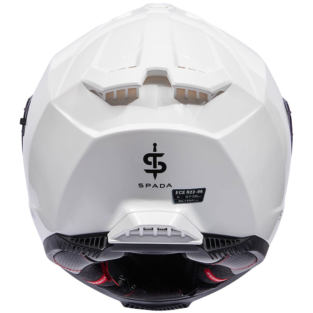 back of white full face motorcycle helmet with scratch resistant visor