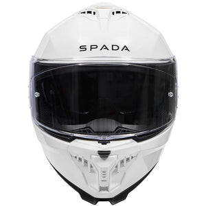 front of white full face motorbike helmet with scratch resistant visor