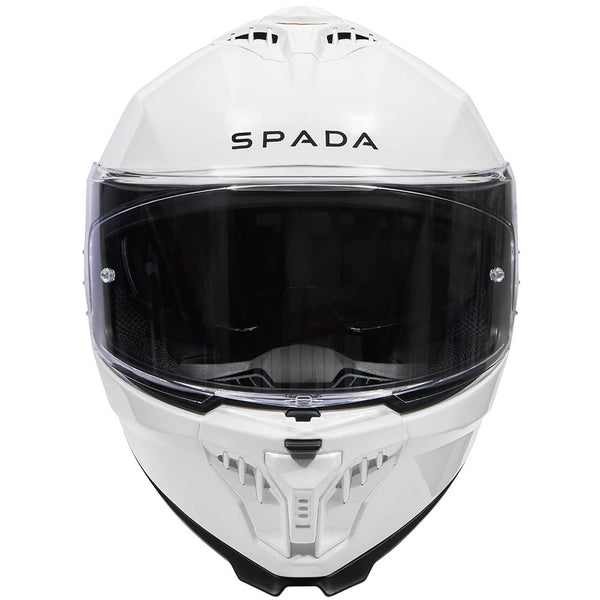 front of white full face motorbike helmet with scratch resistant visor