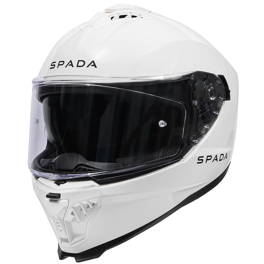 side view of white full face motorcycle helmet with scratch resistant visor