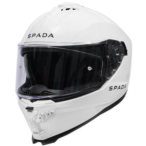side view of white full face motorbike helmet with scratch resistant visor