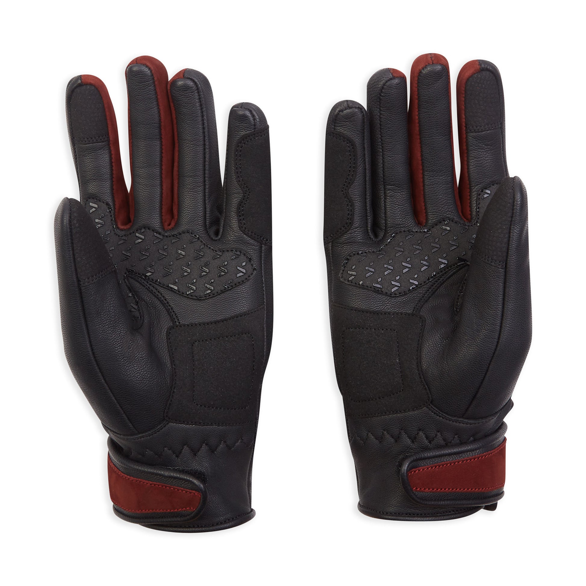 inside of black and red women's motorcycle gloves with silicone print gip on palms